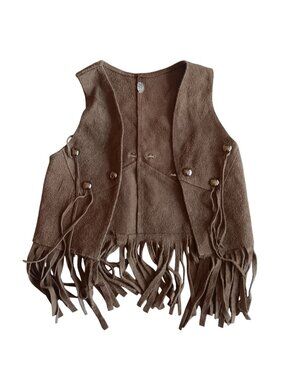 Vintage Kids 6 Hippy Vest 1970's Brown Suede Fringe Costume Biker Boys Girls